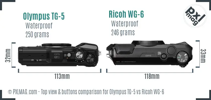Olympus TG-5 vs Ricoh WG-6 top view buttons comparison