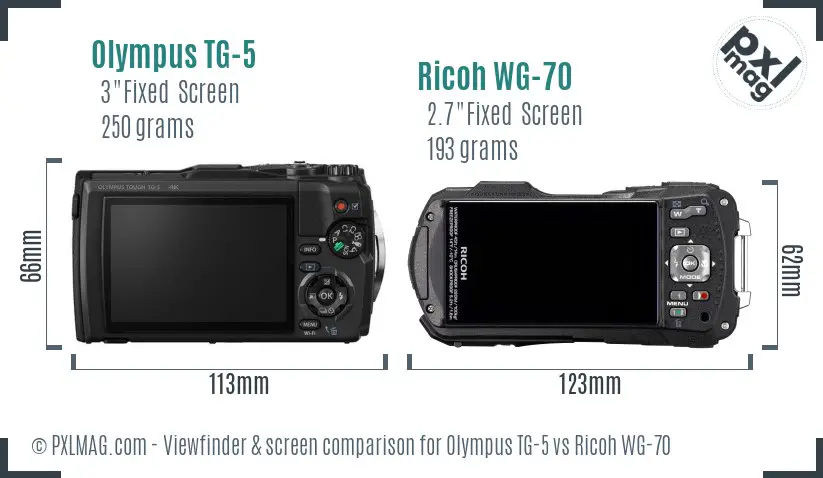 Olympus TG-5 vs Ricoh WG-70 Screen and Viewfinder comparison