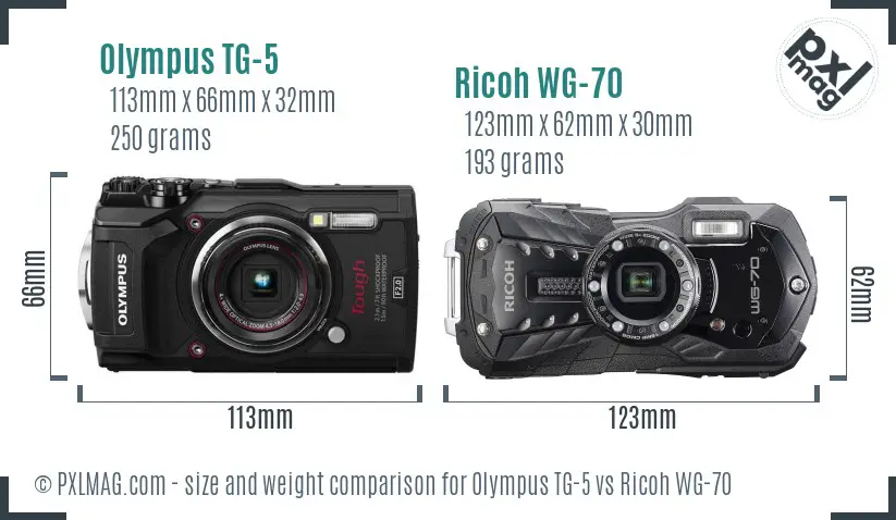 Olympus TG-5 vs Ricoh WG-70 size comparison