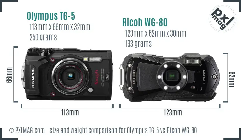 Olympus TG-5 vs Ricoh WG-80 size comparison