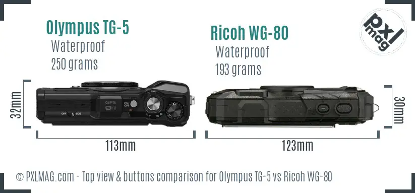 Olympus TG-5 vs Ricoh WG-80 top view buttons comparison