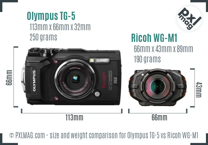 Olympus TG-5 vs Ricoh WG-M1 size comparison