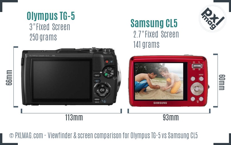 Olympus TG-5 vs Samsung CL5 Screen and Viewfinder comparison
