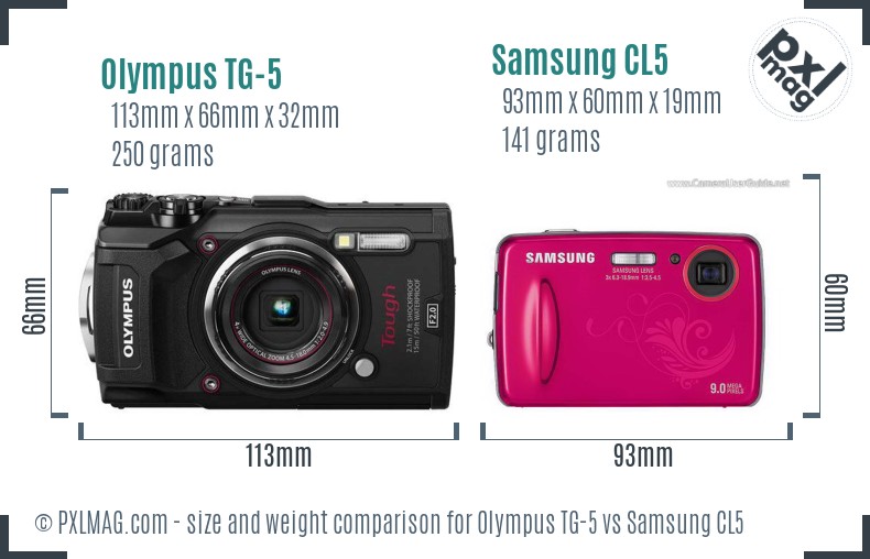 Olympus TG-5 vs Samsung CL5 size comparison Olympus TG-5 vs Samsung CL5 size comparison