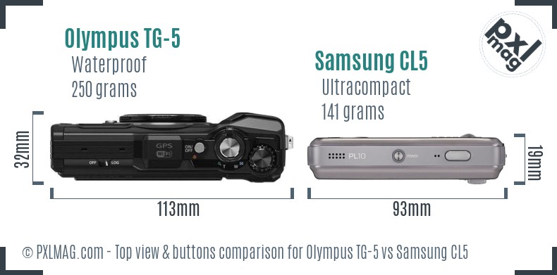 Olympus TG-5 vs Samsung CL5 top view buttons comparison