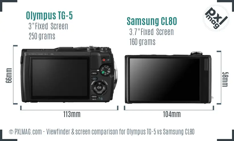 Olympus TG-5 vs Samsung CL80 Screen and Viewfinder comparison