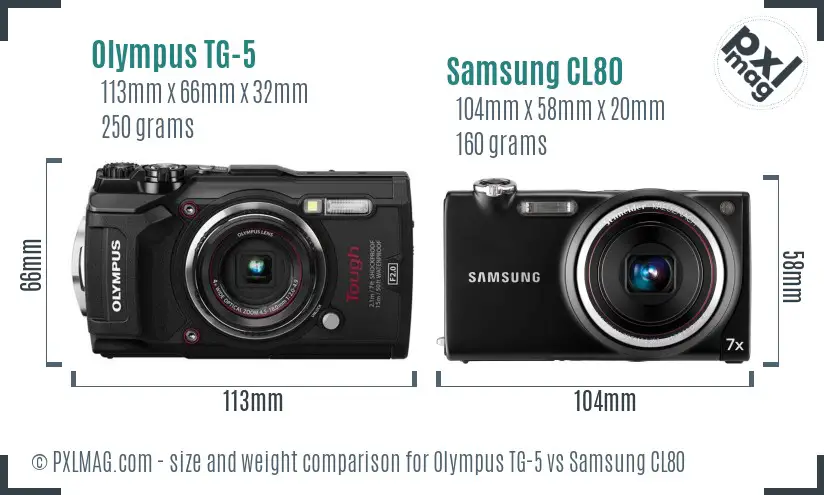 Olympus TG-5 vs Samsung CL80 size comparison