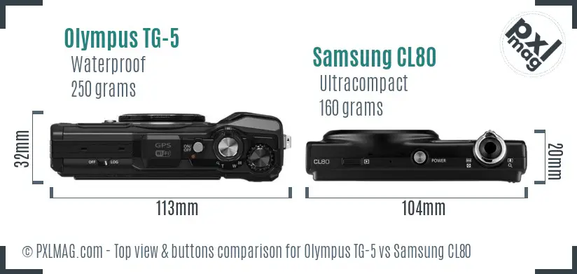 Olympus TG-5 vs Samsung CL80 top view buttons comparison
