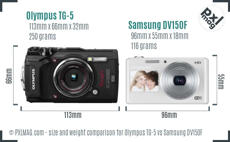 Olympus TG-5 vs Samsung DV150F size comparison