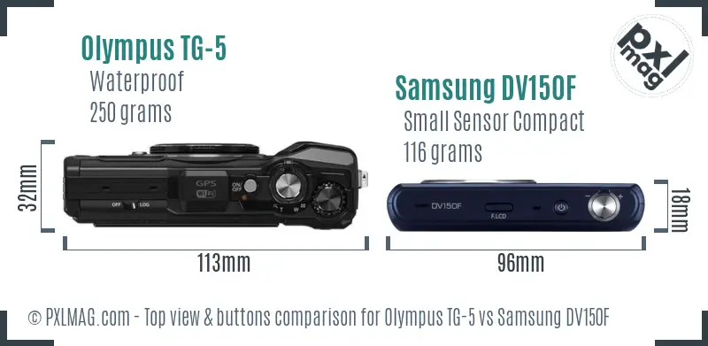 Olympus TG-5 vs Samsung DV150F top view buttons comparison