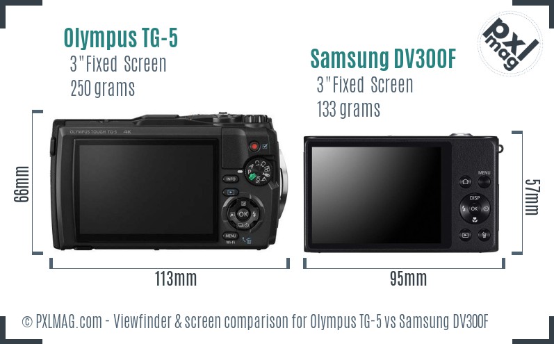Olympus TG-5 vs Samsung DV300F Screen and Viewfinder comparison