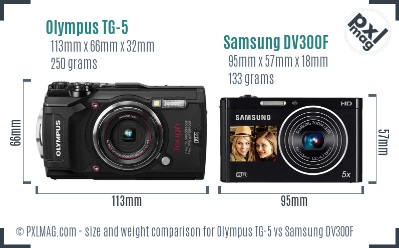 Olympus TG-5 vs Samsung DV300F size comparison