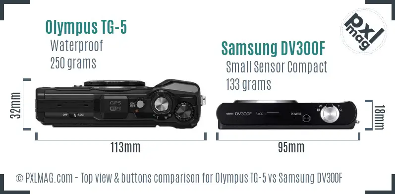 Olympus TG-5 vs Samsung DV300F top view buttons comparison