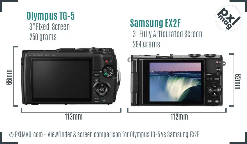 Olympus TG-5 vs Samsung EX2F Screen and Viewfinder comparison