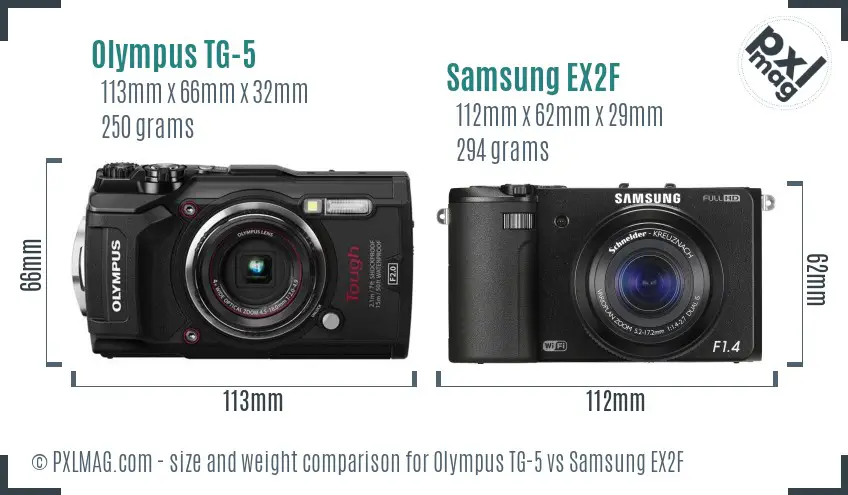 Olympus TG-5 vs Samsung EX2F size comparison