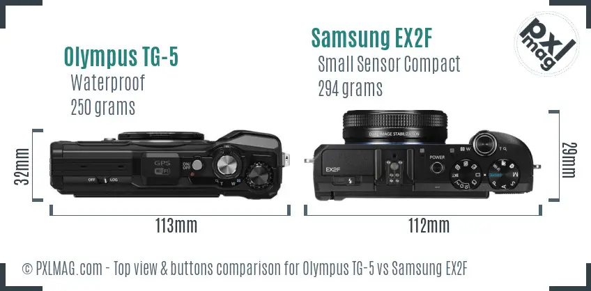 Olympus TG-5 vs Samsung EX2F top view buttons comparison
