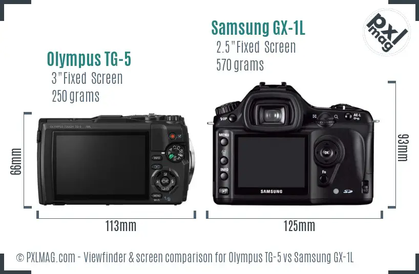 Olympus TG-5 vs Samsung GX-1L Screen and Viewfinder comparison