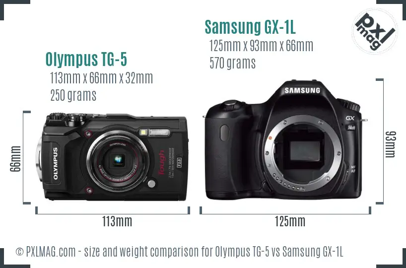 Olympus TG-5 vs Samsung GX-1L size comparison