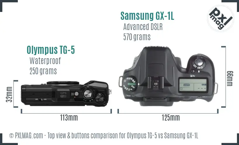 Olympus TG-5 vs Samsung GX-1L top view buttons comparison