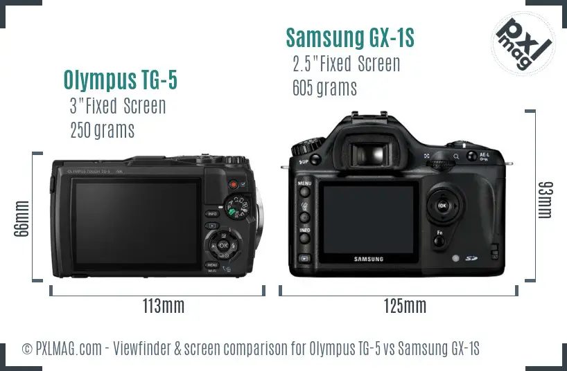 Olympus TG-5 vs Samsung GX-1S Screen and Viewfinder comparison