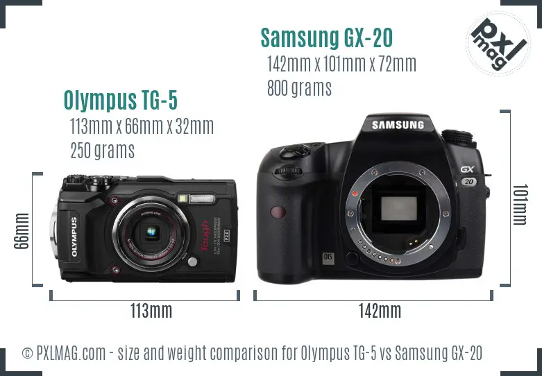 Olympus TG-5 vs Samsung GX-20 size comparison