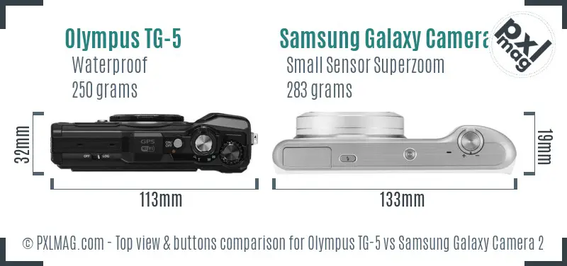 Olympus TG-5 vs Samsung Galaxy Camera 2 top view buttons comparison