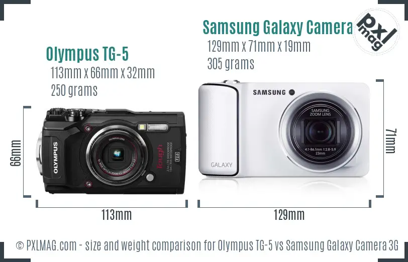 Olympus TG-5 vs Samsung Galaxy Camera 3G size comparison