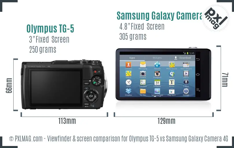 Olympus TG-5 vs Samsung Galaxy Camera 4G Screen and Viewfinder comparison
