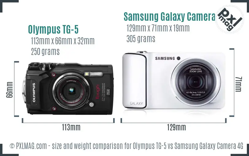 Olympus TG-5 vs Samsung Galaxy Camera 4G size comparison