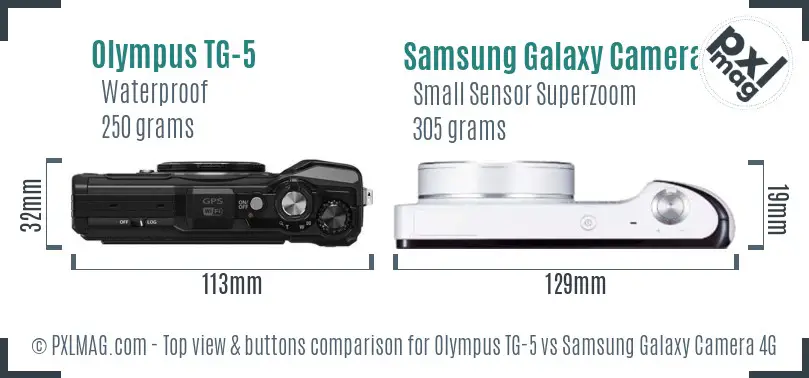 Olympus TG-5 vs Samsung Galaxy Camera 4G top view buttons comparison