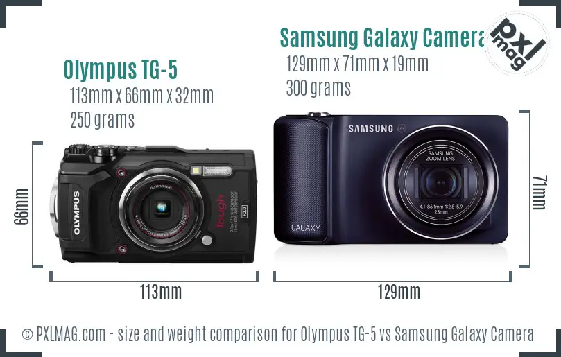 Olympus TG-5 vs Samsung Galaxy Camera size comparison