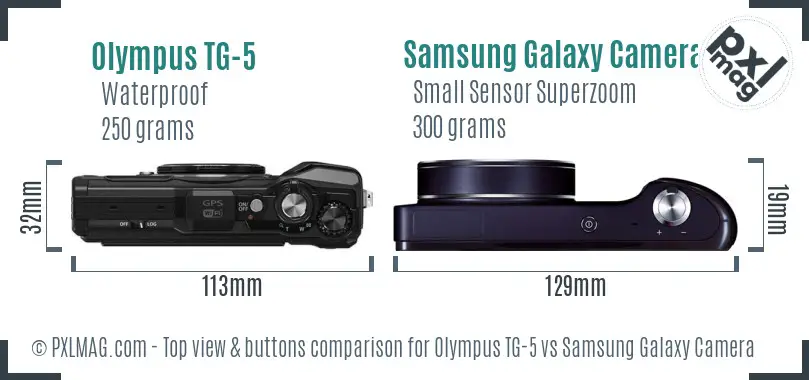 Olympus TG-5 vs Samsung Galaxy Camera top view buttons comparison