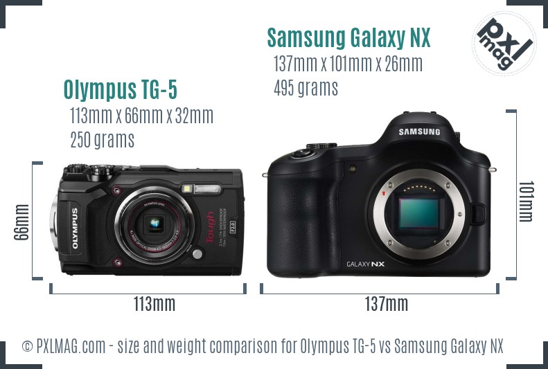 Olympus TG-5 vs Samsung Galaxy NX size comparison