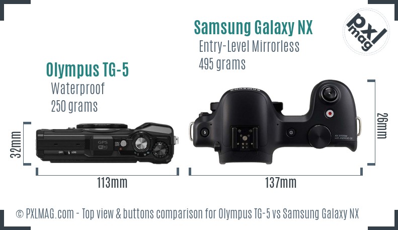 Olympus TG-5 vs Samsung Galaxy NX top view buttons comparison