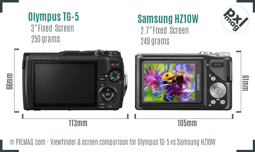 Olympus TG-5 vs Samsung HZ10W Screen and Viewfinder comparison