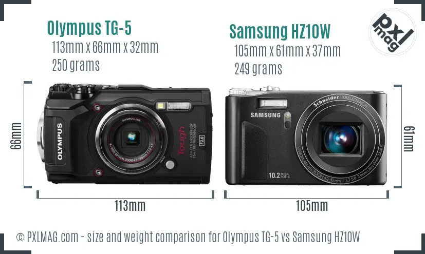 Olympus TG-5 vs Samsung HZ10W size comparison