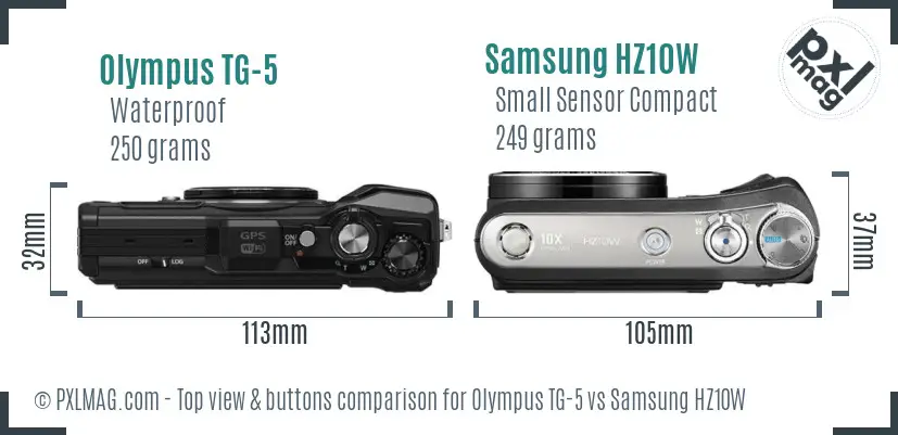 Olympus TG-5 vs Samsung HZ10W top view buttons comparison