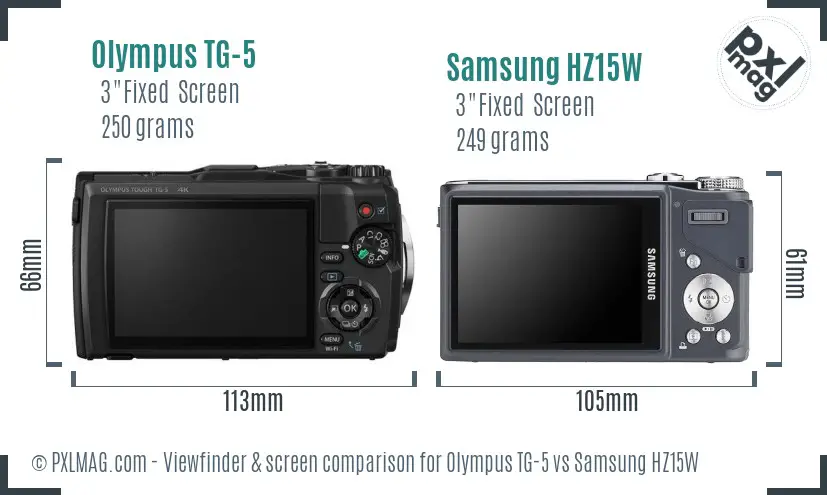 Olympus TG-5 vs Samsung HZ15W Screen and Viewfinder comparison