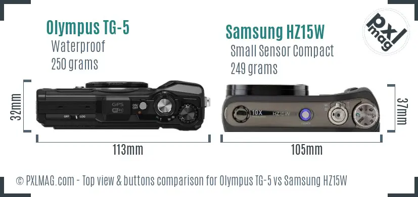 Olympus TG-5 vs Samsung HZ15W top view buttons comparison