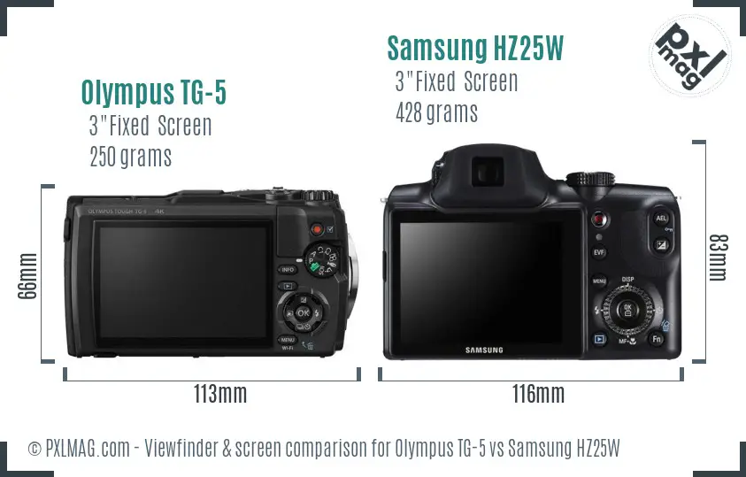 Olympus TG-5 vs Samsung HZ25W Screen and Viewfinder comparison