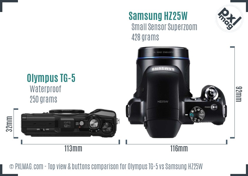 Olympus TG-5 vs Samsung HZ25W top view buttons comparison