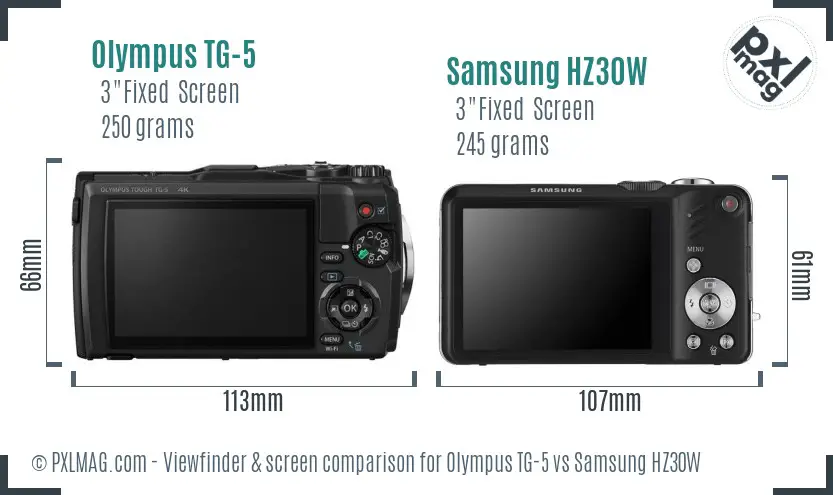 Olympus TG-5 vs Samsung HZ30W Screen and Viewfinder comparison