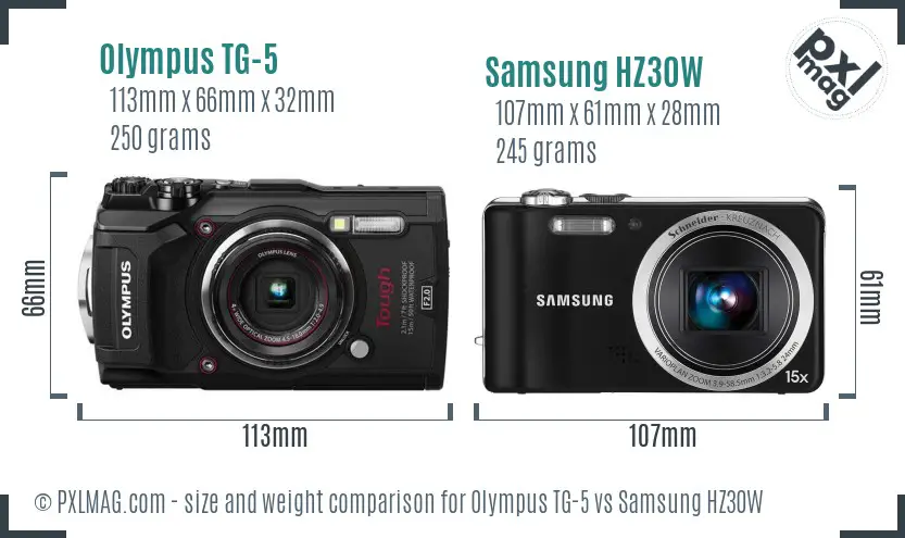 Olympus TG-5 vs Samsung HZ30W size comparison