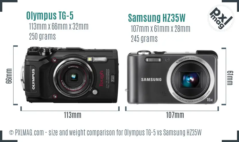 Olympus TG-5 vs Samsung HZ35W size comparison