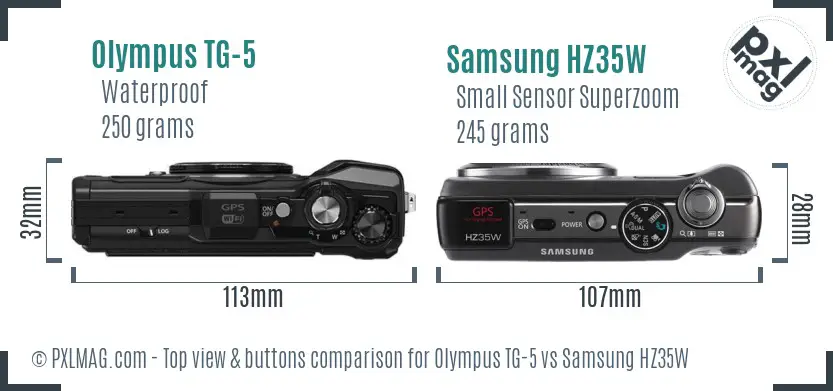 Olympus TG-5 vs Samsung HZ35W top view buttons comparison