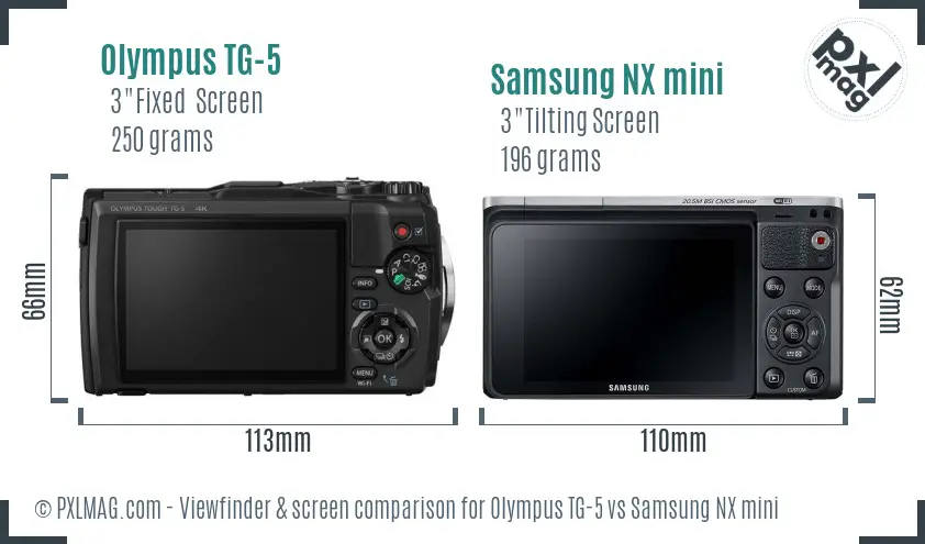 Olympus TG-5 vs Samsung NX mini Screen and Viewfinder comparison