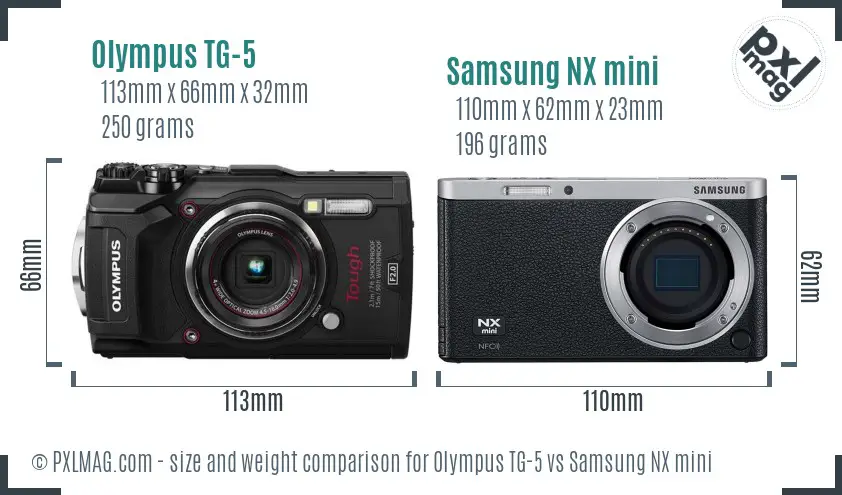 Olympus TG-5 vs Samsung NX mini size comparison