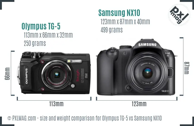 Olympus TG-5 vs Samsung NX10 size comparison Olympus TG-5 vs Samsung NX10 size comparison