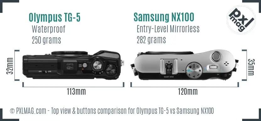 Olympus TG-5 vs Samsung NX100 top view buttons comparison