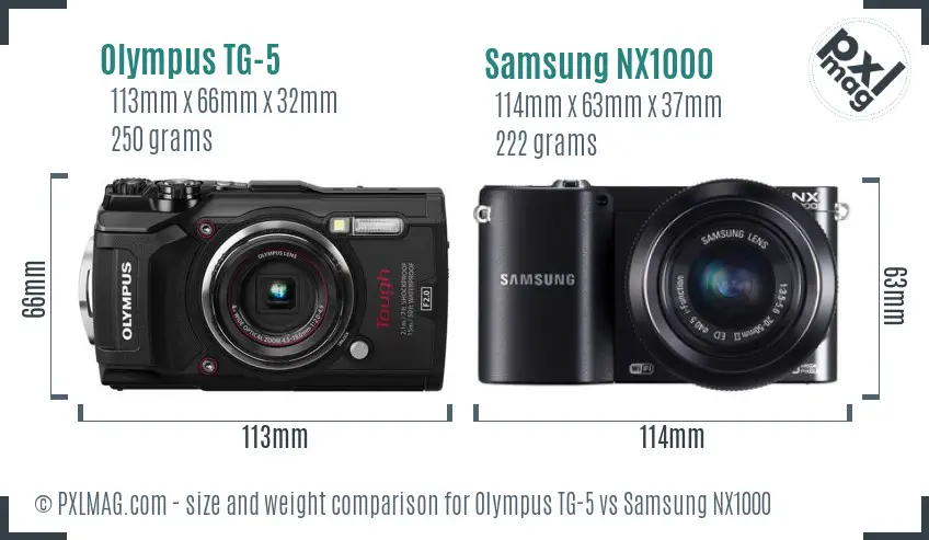 Olympus TG-5 vs Samsung NX1000 size comparison